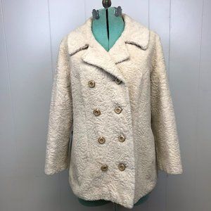 Vintage Cream Montaldo's Curly Faux Fur Peacoat Half Overcoat Winter Coat